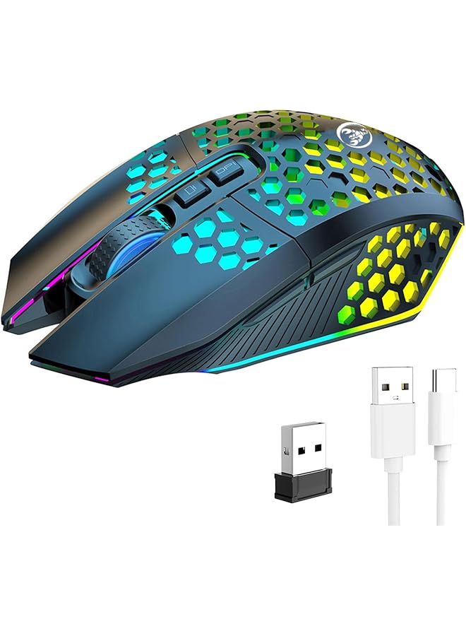 2.4G Wireless Gaming Mouse Honeycomb Hollow Design Ergonomic With Backlight ماوس قيمنق لاسلكي Up To 1600 Dpi 7 Programmed Buttons Silent Clicks Rgb Gaming Mouse For Laptop Computer Pc  - Image 1