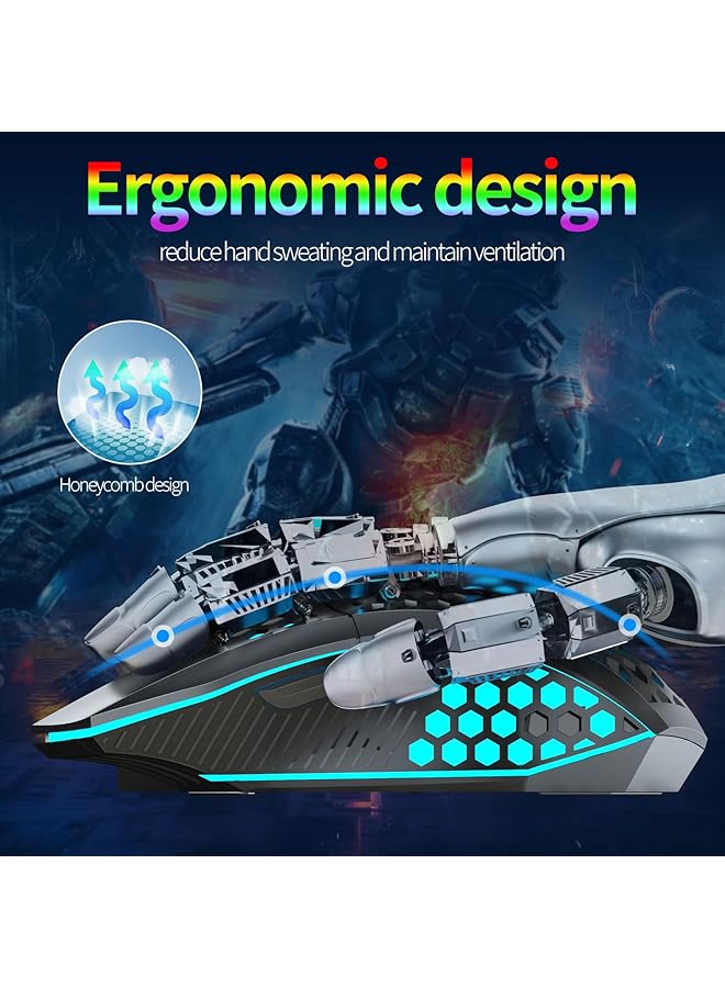 2.4G Wireless Gaming Mouse Honeycomb Hollow Design Ergonomic With Backlight ماوس قيمنق لاسلكي Up To 1600 Dpi 7 Programmed Buttons Silent Clicks Rgb Gaming Mouse For Laptop Computer Pc  - Image 3