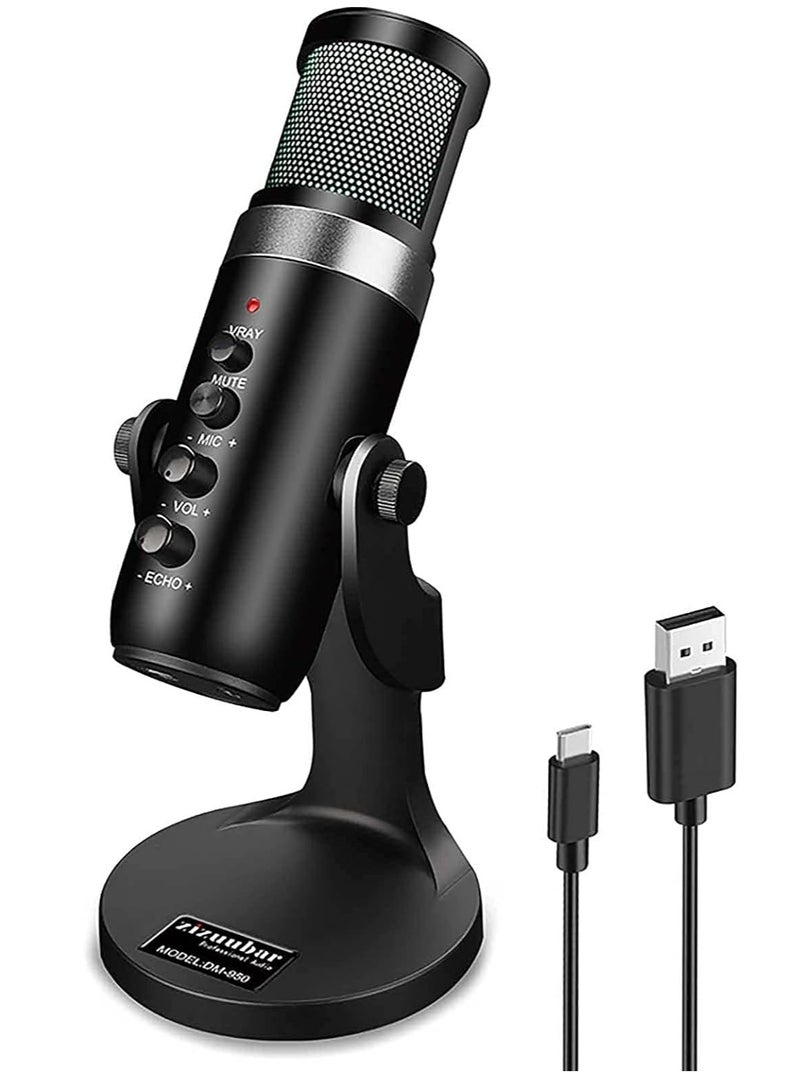 USB Microphone Desktop, Podcast Microphone, PC Gaming Mic, Perceptible Noise Reduction RGB Lighting, Streaming Recording Vocals Voice Overs, Compatible with Computer Mac/Linux/Ps4 - Image 1