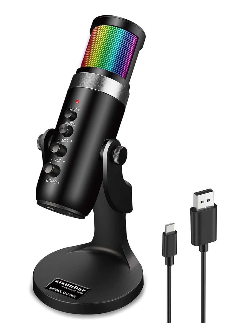 USB Microphone Desktop, Podcast Microphone, PC Gaming Mic, Perceptible Noise Reduction RGB Lighting, Streaming Recording Vocals Voice Overs, Compatible with Computer Mac/Linux/Ps4 - Image 2