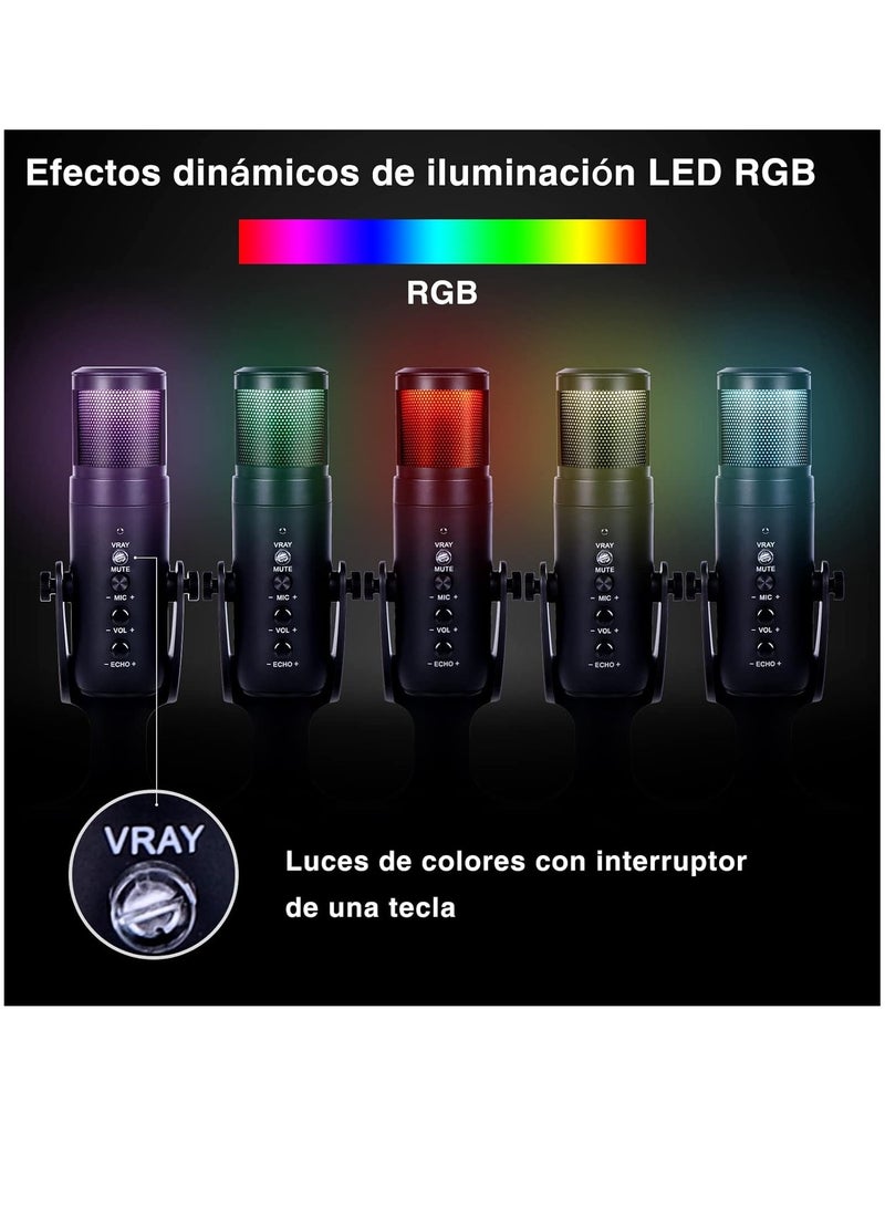 USB Microphone Desktop, Podcast Microphone, PC Gaming Mic, Perceptible Noise Reduction RGB Lighting, Streaming Recording Vocals Voice Overs, Compatible with Computer Mac/Linux/Ps4 - Image 5
