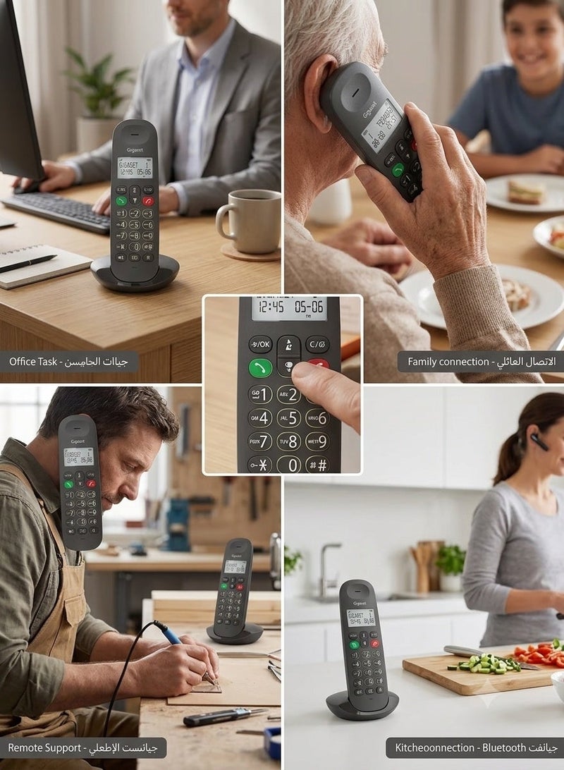 جيجاست هاتف أرضي لاسلكي Gigaset AD100 مع قاعدة مكتبية – هاتف رقمي للمنزل والمكتب مزود بشاشة مضيئة، ومكبر صوت، وخاصية إظهار رقم المتصل، وبطارية تدوم طويلاً – لون أسود - Image 2