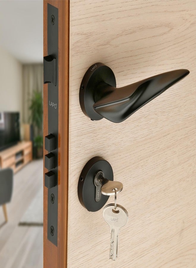 LAPO Heavy Duty Door Locks for Main Door & Bedroom,Mortise Handlesets, Lever Handles Set with 3 Brass Key for Home,Office,Hotel |Black Finish|3 Years Warranty Ro-178 - Image 1