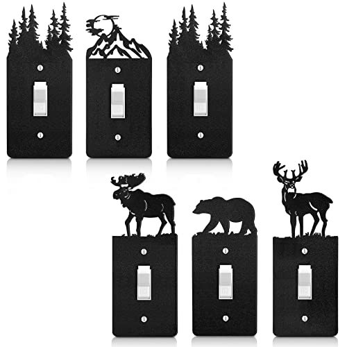 Lothee 6 Pcs Metal Bear Light Switch Cover Plate Moose Tree Mountain Elk Forest Outlet Plate Toggle Outlet Wall Cover for Home(Single Gang Toggle) - Image 1