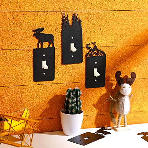 Lothee 6 Pcs Metal Bear Light Switch Cover Plate Moose Tree Mountain Elk Forest Outlet Plate Toggle Outlet Wall Cover for Home(Single Gang Toggle) - Image 4