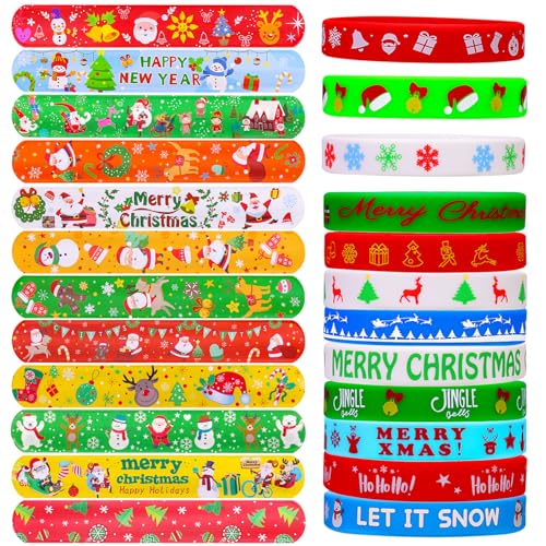 Garma 48Pcs Christmas Slap Bracelets and Silicone Bracelets for Kids Xmas Bulk Slap Wristbands Rubber Bracelets Set for Christmas Birthday Party Favors Supplies New Year Stocking Stuffers Gifts - Image 1