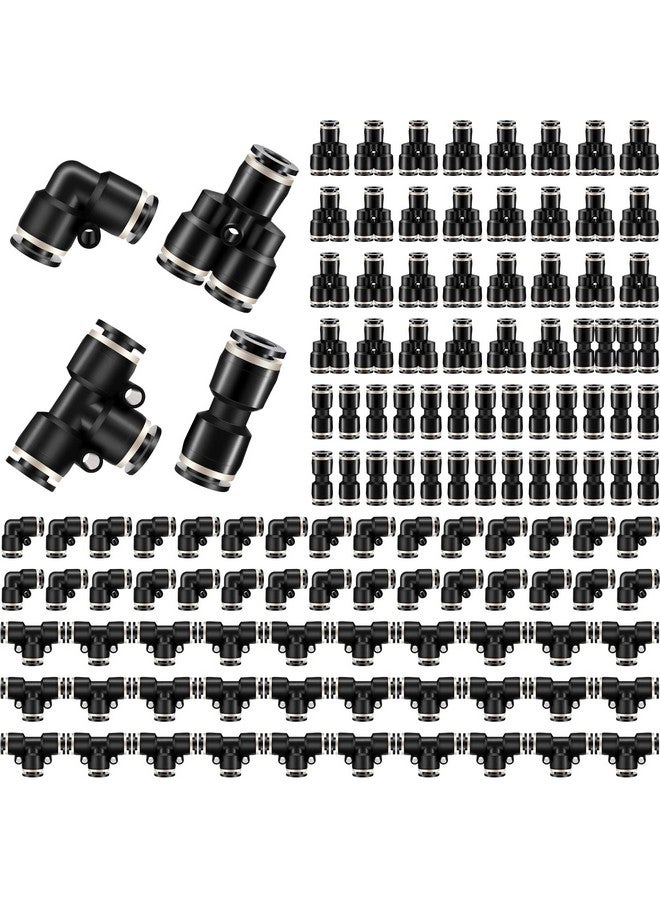 Hotop Hotop Push to Connect Fittings Air Line Pneumatic Fittings Kit 60 Pieces Quick Release Pneumatic Connectors 15 Splitters 15 Elbows 15 Tee 15 Straight Tubes (Black,1/4 Inch Od) - Image 1