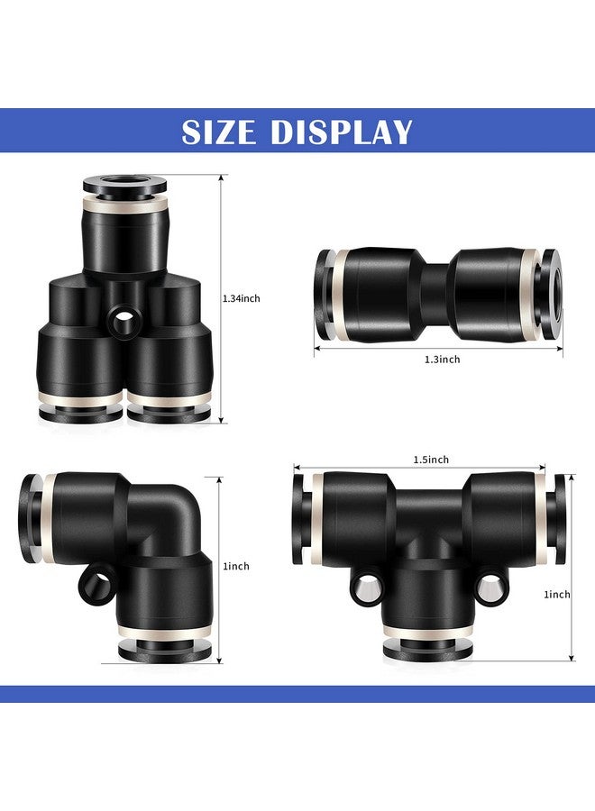 Hotop Hotop Push to Connect Fittings Air Line Pneumatic Fittings Kit 60 Pieces Quick Release Pneumatic Connectors 15 Splitters 15 Elbows 15 Tee 15 Straight Tubes (Black,1/4 Inch Od) - Image 2