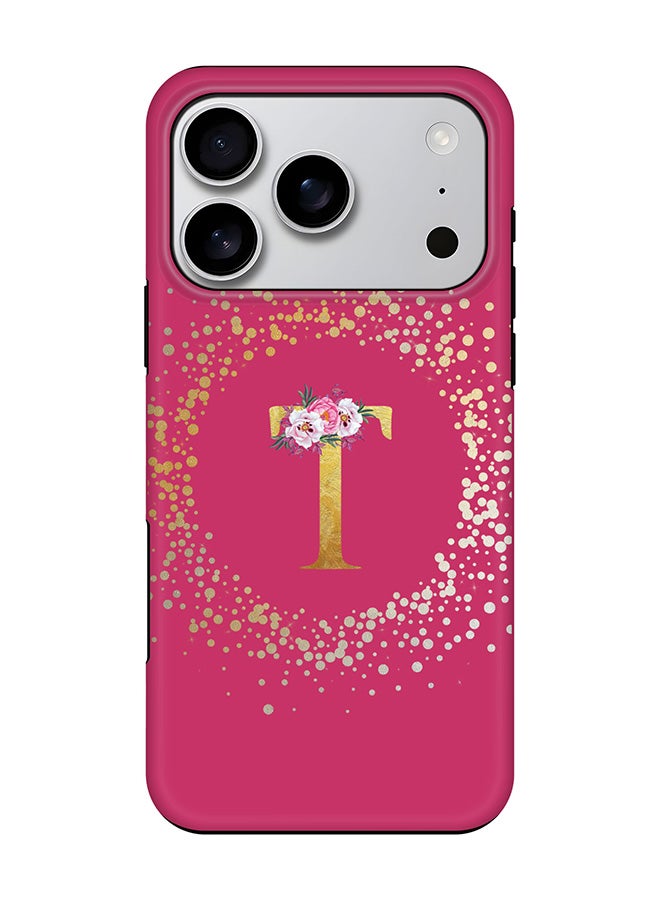 Stylizedd Tough Pro Magnetic Case for iPhone 17 Pro, Dual Layer hybrid PC + TPU Mobile Cover Matte - Custom Monogram Floral - T ( Deep Pink )