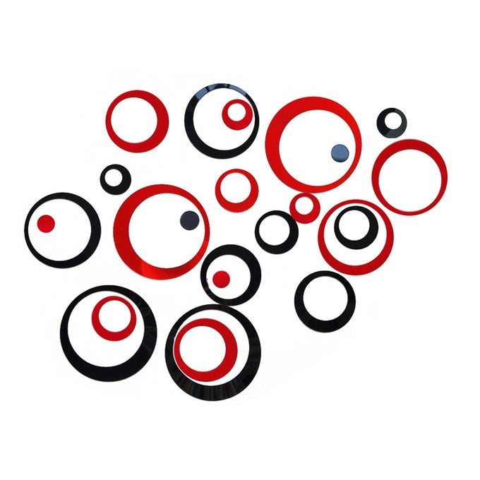 24PCS ACRYLIC CIRCLE MIRROR WALL STICKERS DIY DECALS MODERN ART MURAL FOR HOME LIVING ROOM BEDROOM DECOR BLACK AND RED