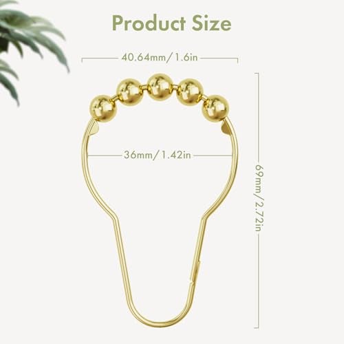 Amazer Gold Shower Curtain Hooks, Amazer Shower Curtain Rings Hooks, 12 Pcs Stainless Steel Shower Hooks for Shower Curtain, Rust Proof Shower Curtain Hooks, Shower Hooks for Curtain Bathroom - Image 3