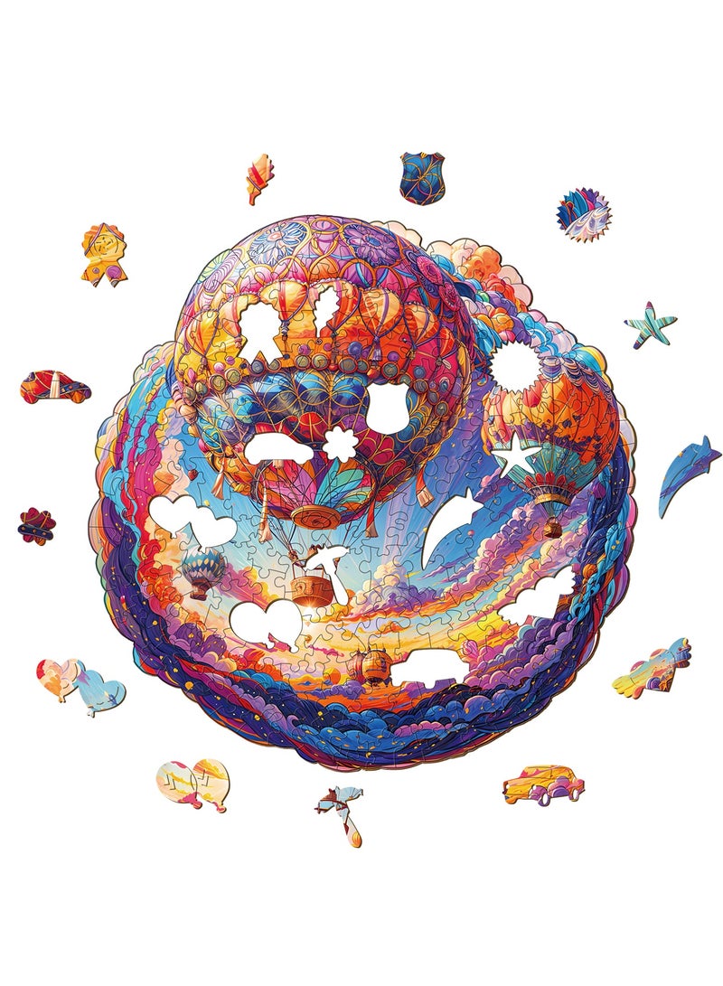 GALADUNE 200 pcs Jigsaws Puzzles for Adult & Kids Teens, Wooden Puzzles, DIY Educational Development Stress Relief Toys, Unique Ramadan Gift Souvenir, Warm Style Home Decorations, Fantastic Hot Air Balloon Pattern  - Image 5