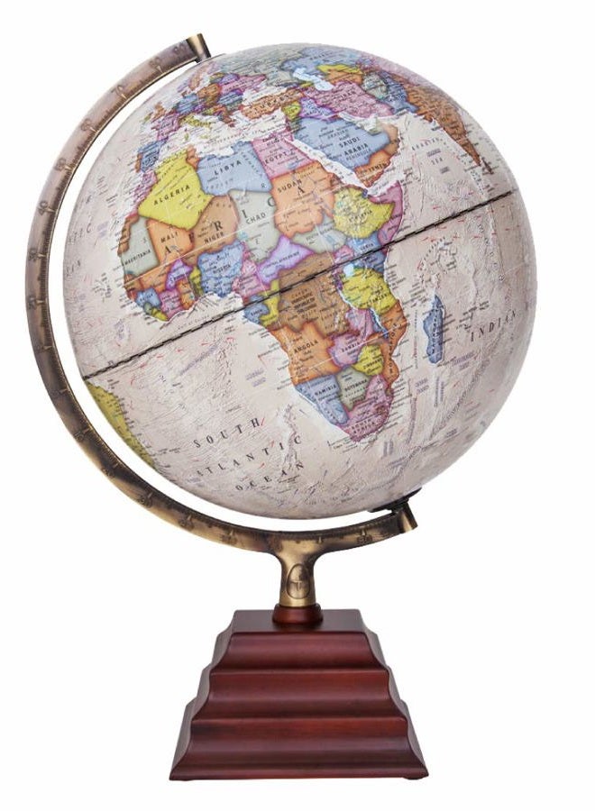 Waypoint Geographic Light Up Globe - Peninsula II 12” Illuminated Antique Ocean Style World Globe with Wood Stand for Desk, Bookshelves, Office, Home Decor - Up to Date, Beige - Illuminated - Image 1
