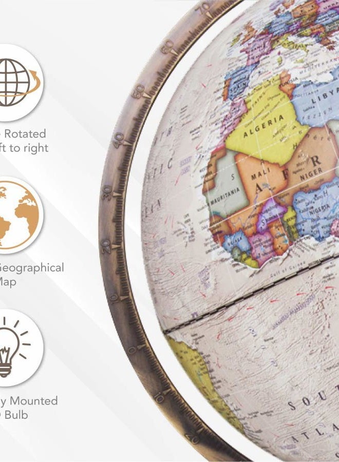 Waypoint Geographic Light Up Globe - Peninsula II 12” Illuminated Antique Ocean Style World Globe with Wood Stand for Desk, Bookshelves, Office, Home Decor - Up to Date, Beige - Illuminated - Image 5