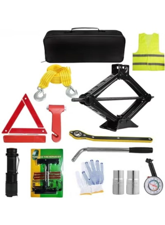 Car Scissor Jack Kit 2 Ton – 15-Piece Tire Changing & Emergency Tool Set for Car, SUV & Truck - Image 1