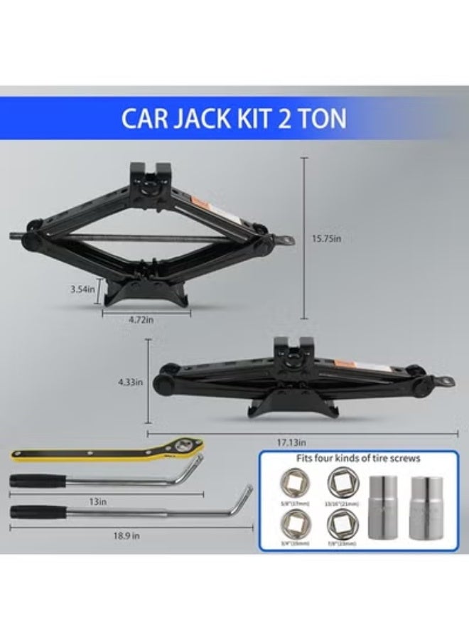 Car Scissor Jack Kit 2 Ton – 15-Piece Tire Changing & Emergency Tool Set for Car, SUV & Truck - Image 4