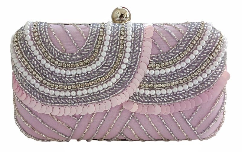 DUCHESS Women Hand Embroidered Sequins Box Clutch for Wedding Party (Purple) - Image 1
