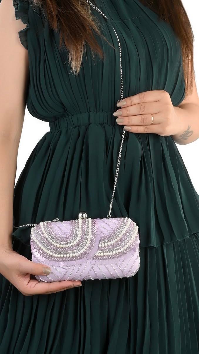 DUCHESS Women Hand Embroidered Sequins Box Clutch for Wedding Party (Purple) - Image 2