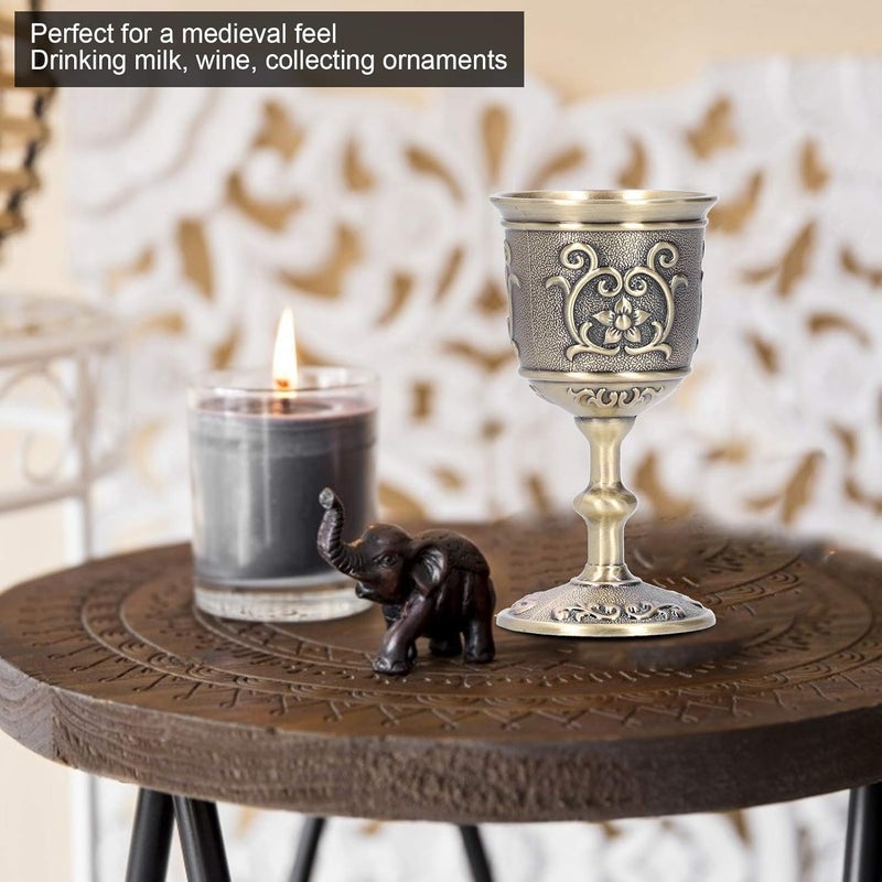 comfrt Chalice Wine Goblet, Vintage Copper Engraving Flower Mini Wine Glasses Medieval Decor for Home Bar, Party, Wedding, 2.9 x 1.5 x 1.5in - Image 1