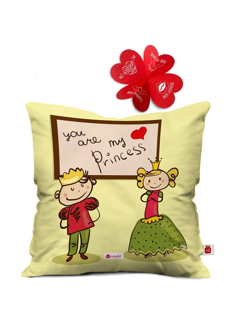 Indigifts - Indigifts Valentine Gifts Micro Satin, Fibre You are My Princess Quote White Cushion Cover with Filler (White, 12x12 inches), Couple Gifts for Husband and Wife, Gifts for Men, Gifts for Girlfriend - Image 1