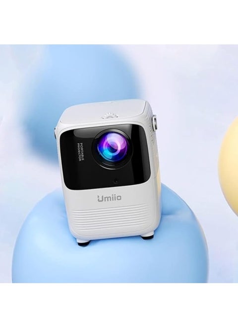 Umiio A008 Intelligent Screen Projector 5G WiFi Bluetooth Quadrangle Trapezoid 1080P Android Projector For Move Music TV Game Casting (White)