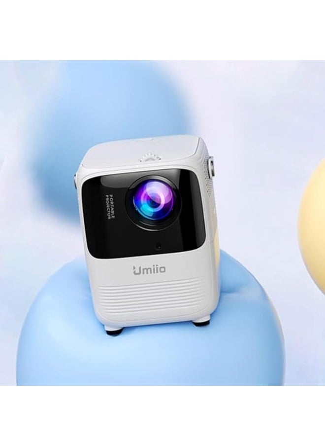 Umiio Umiio A008 Intelligent Screen Projector 5G WiFi Bluetooth Quadrangle Trapezoid 1080P Android Projector For Move Music TV Game Casting (White)  - Image 1