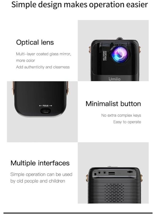 Umiio Umiio A008 Intelligent Screen Projector 5G WiFi Bluetooth Quadrangle Trapezoid 1080P Android Projector For Move Music TV Game Casting (White)  - Image 4