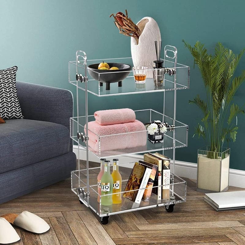 ONELUX 3Tier Acrylic Utility Rolling Cart Multifunction Storage Cart On Wheels