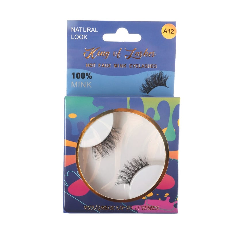 Hot Faux Mink Eyelashes - Full Wispy Volume Single Pair, Dramatic Lightweight Reusable False Lashes, Glam Look A12