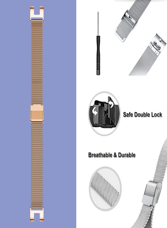 EANWireless Compatible for Garmin Lily Band, Milanese Stainless Steel +Silicone Sport Strap Replacement Silm Accessory for Women's Smartwatch,Rose Gold+White - Image 4