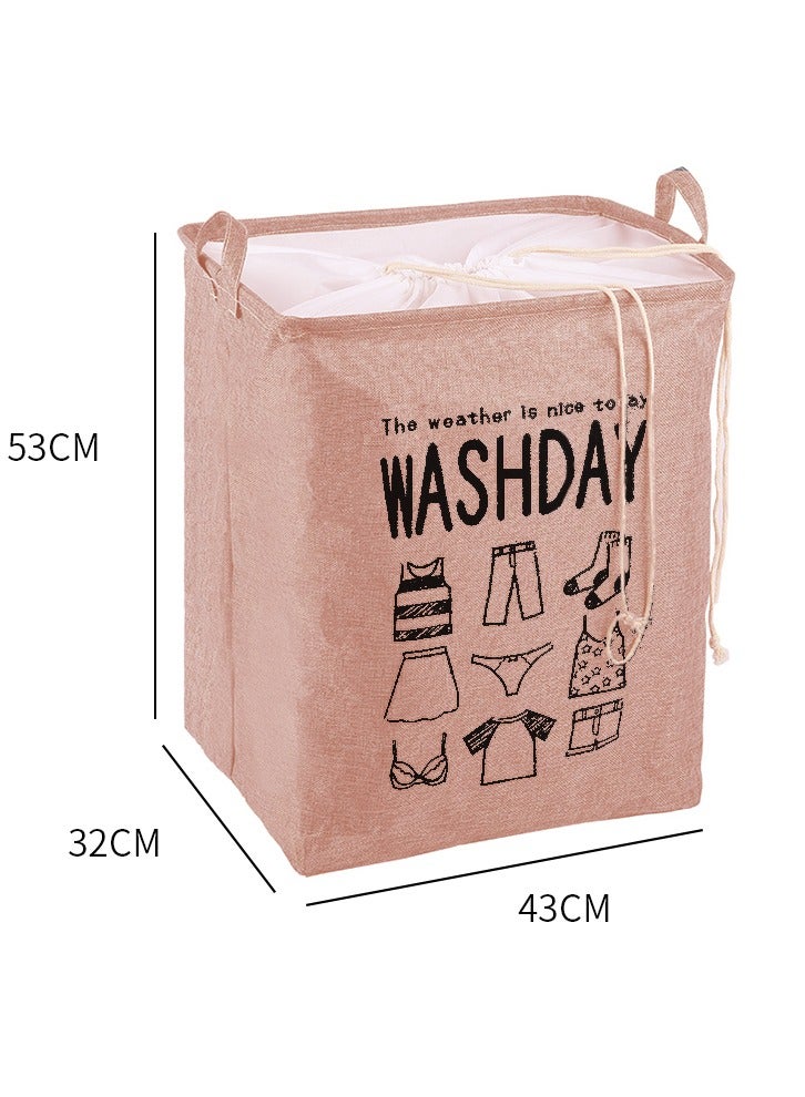 MileMelo Collapsible Printed Laundry Basket Waterproof With Handles Storage Bag  Pink 43*53*32cm  - Image 2