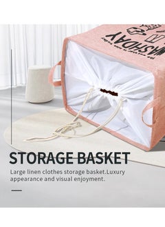 MileMelo Collapsible Printed Laundry Basket Waterproof With Handles Storage Bag  Pink 43*53*32cm  - Image 3