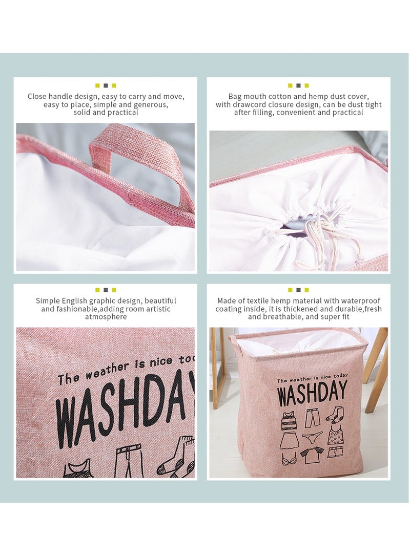 MileMelo Collapsible Printed Laundry Basket Waterproof With Handles Storage Bag  Pink 43*53*32cm  - Image 4