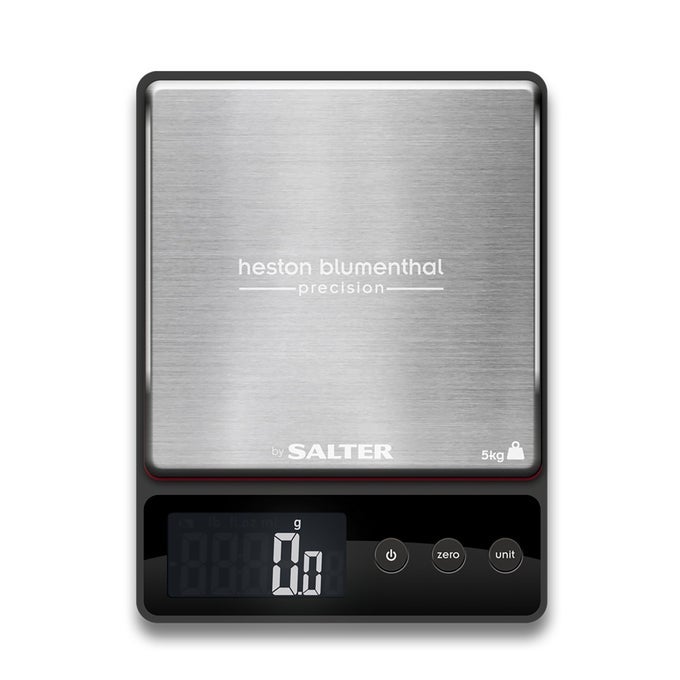 HESTON BLUMENTHAL PRECISION BY 1140A HBBKDR DIGITAL KITCHEN SCALES PREMIUM COMPACT BAKINGCOOKING SCALE FOR WEIGHING FOODCOFFEE AND LIQUID 05 G INCREMENTS SLIM STAINLESS STEELBLACK