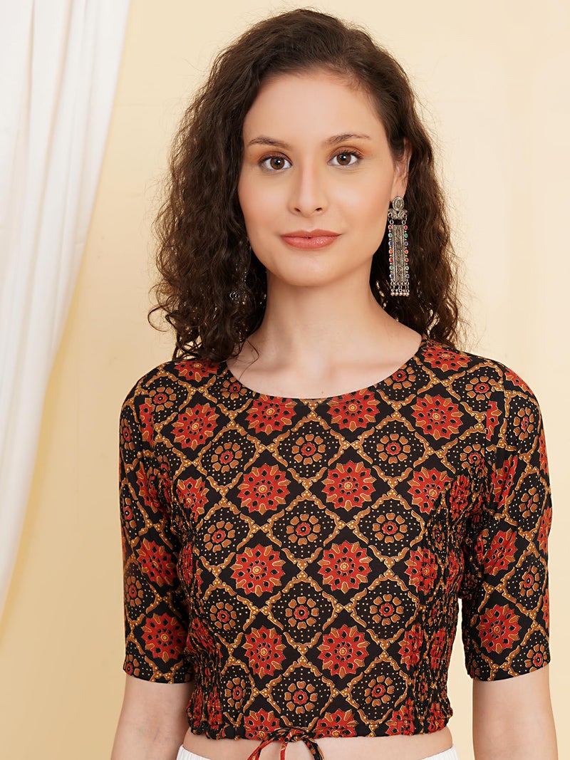 Yash Gallery Women's Cotton Floral Printed Regular Blouse (7005YKBLSMULTI, Multi, L) - Image 5