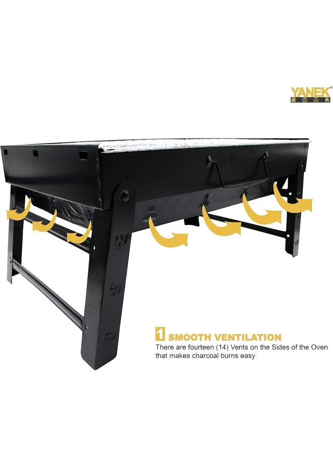 YANEK - YANEK BBQ Grill, Portable, Foldable Stand, Stainless Steel, For Barbecue, Camping & Outdoor Activities - Image 1
