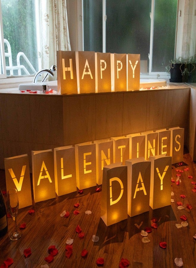 WYMM “Happy Valentine's Day” Light up Letters with Tea Lights Candles and Rose Petals Included - Luminary Paper Bags to be Used as Valentines Day Decorations for Your Loved One - Image 1