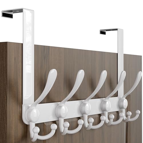 Dseap Over Door Hook 2.0 - Upgraded Version - Simple-Assembly, Strong, Heavy-Duty Stainless Steel 5-Tri-Hook Over The Door Hanger Rack, SimpleStrong Series, White - Image 1