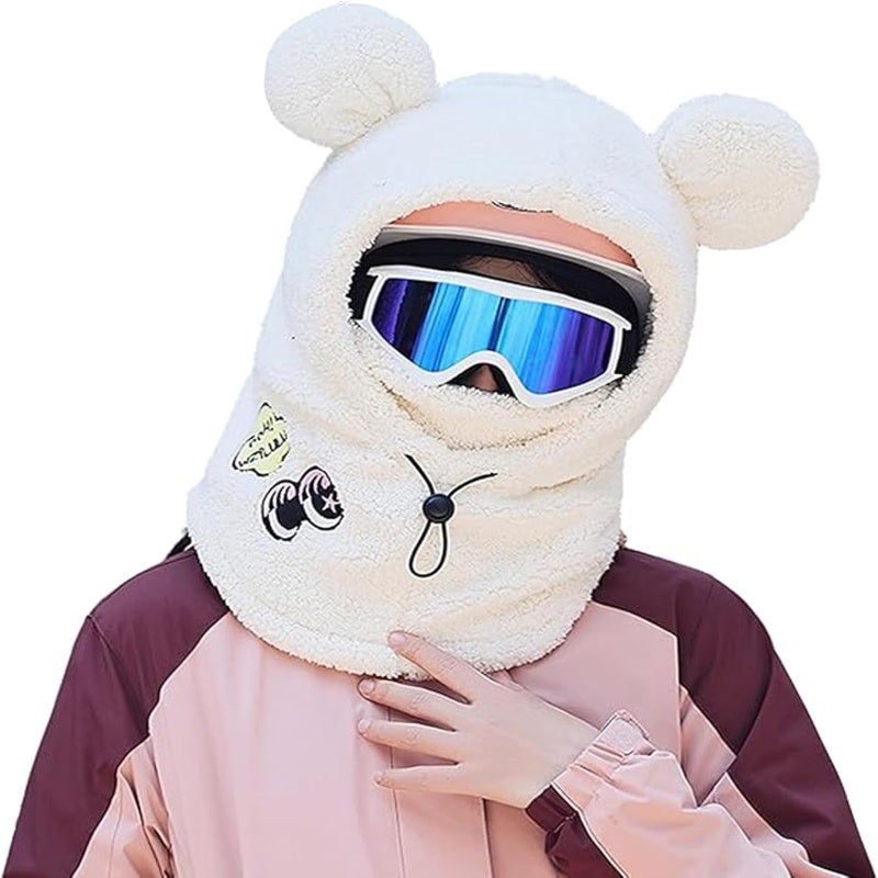 Cat Ears Ski Mask: White Sherpa - Wind-Resistant Warm Face Cover for Winter Outdoor Use - Image 1