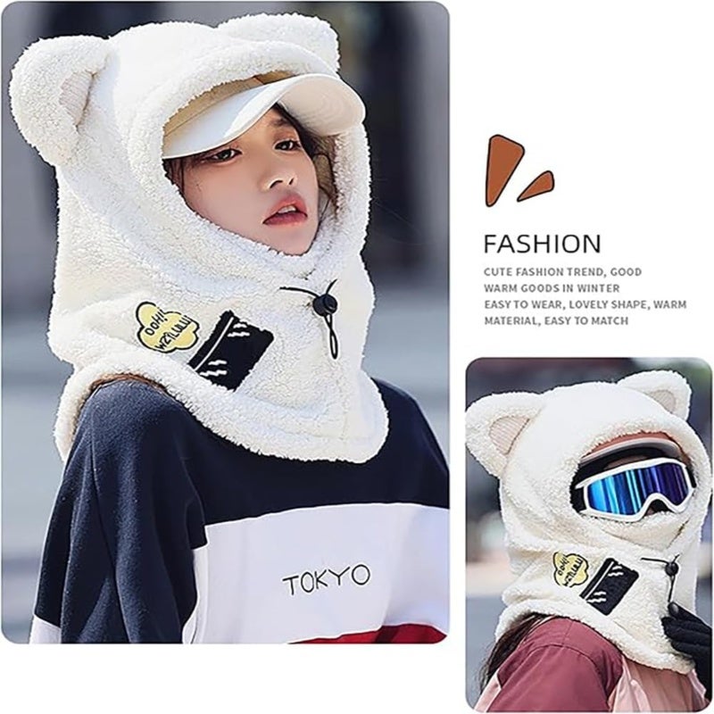 Cat Ears Ski Mask: White Sherpa - Wind-Resistant Warm Face Cover for Winter Outdoor Use - Image 3