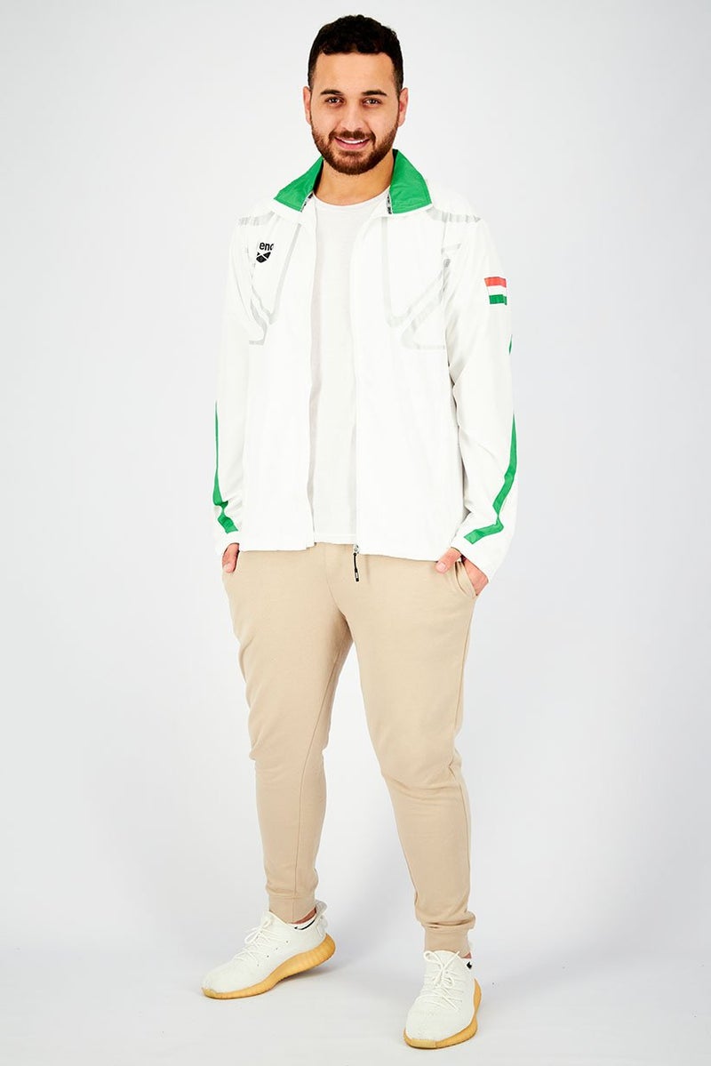 arena Men Spread Neckline Long Sleeve Graphic Brand Jacket, White and Green - Image 2