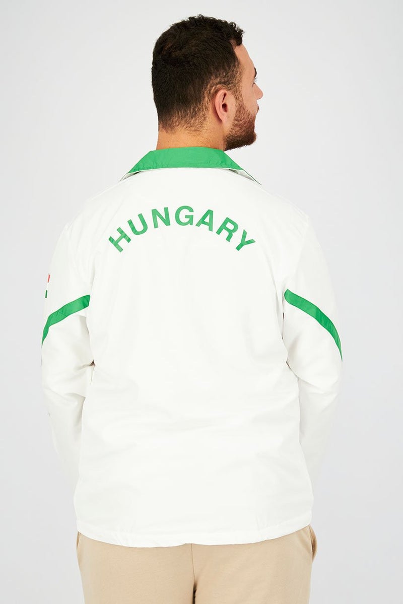 arena Men Spread Neckline Long Sleeve Graphic Brand Jacket, White and Green - Image 4