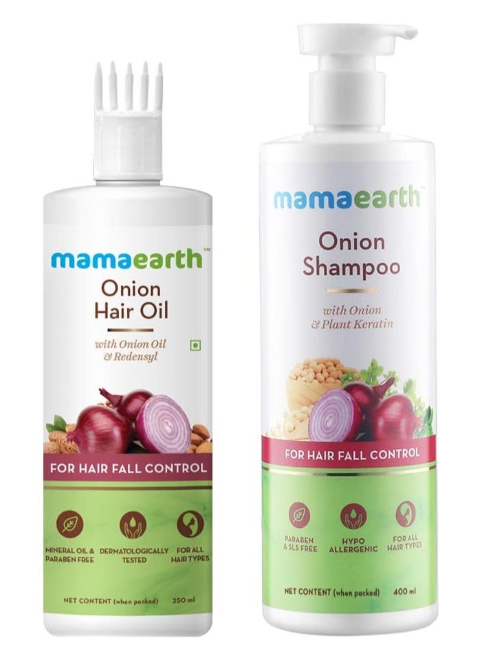 Mamaearth - MAMAEARTH Onion Hair Oil 250 ml and Shampoo 400 ml combo - Image 1