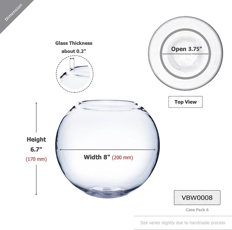 Incrizma Terarium Glass Bubble Bowl, Fish Bowl, Rose Bowl - Glass Round Vase for Weddings, Events, Decorating, Arrangements for Office or Home Decor (Dia - 20 CM) - Image 3