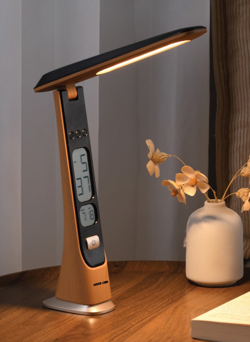 GREEN LION Led Table Lamp / Adjustable Brightness & Angle / Digital Time & Date / 3Light Modes / Adjustable Color Temperature for Reading /36 pcs LED Beads / 190 LM Brightness Night Lamp - Wooden  - Image 2