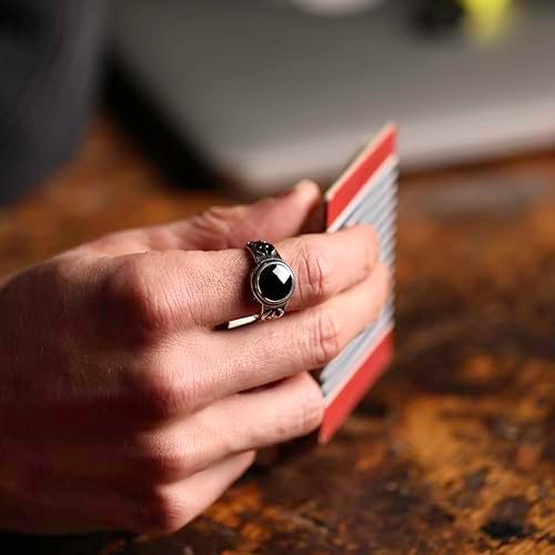 Alpha Rock Genuine Solid 925 Sterling Silver, Simulated Faceted Black Diamond Stone, Authentic Vintage Turkish Ottoman Style Anatolian Motif Ring for Men (Simulated Black Diamond, 8) - Image 3