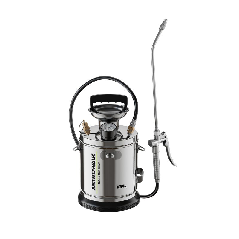 ASTRWK 1 Gallon Pump Sprayer Heavy Duty Stainless Steel Garden Sprayer with 14 AllSteel Wand 4FT Reinforced Hose for Lawn Care Weed Control Pest Control Includes Viton EPDM Seals Gloves - Image 2
