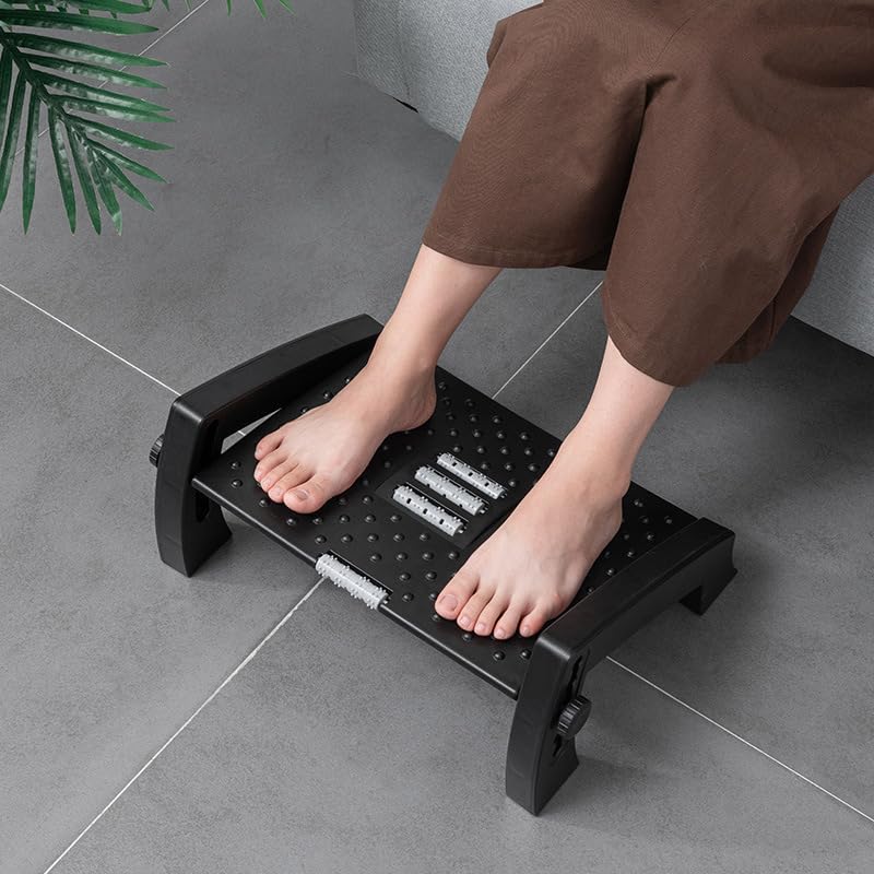 SUKHAD 6 Point Adjustable Underdesk Footrest with Foot Massager Roller 345 X 28 X 18 CM Black