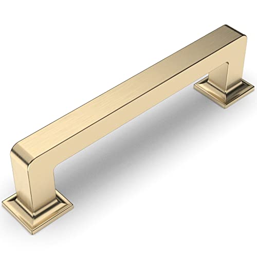 Amerdeco 10 Pack Brushed Brass Cabinet Pulls 3-3/4 Inch(96MM) Hole Centers Kitchen Cabinet Handles Cabinets Hardware Kitchen Handles for Cabinets Cupboard Handles Drawer Pulls ZH0019 - Image 1