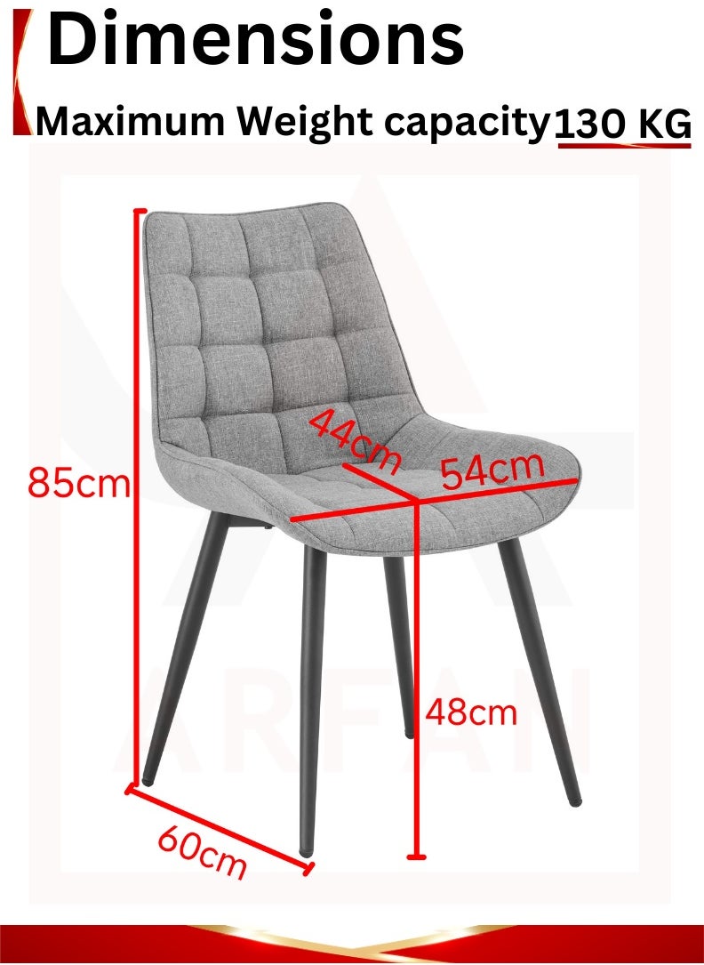 AFT - Ergonomic Upholstered Dining Chair with Quilted Backrest – Sturdy Metal Legs, Soft Fabric Seat – Dimensions 85cm Height x 60cm Depth x 54cm Width – Seat Height 48cm – 130 KG Weight Capacity – Modern Design for Home or Office.   Grey (Arfan) - Image 1